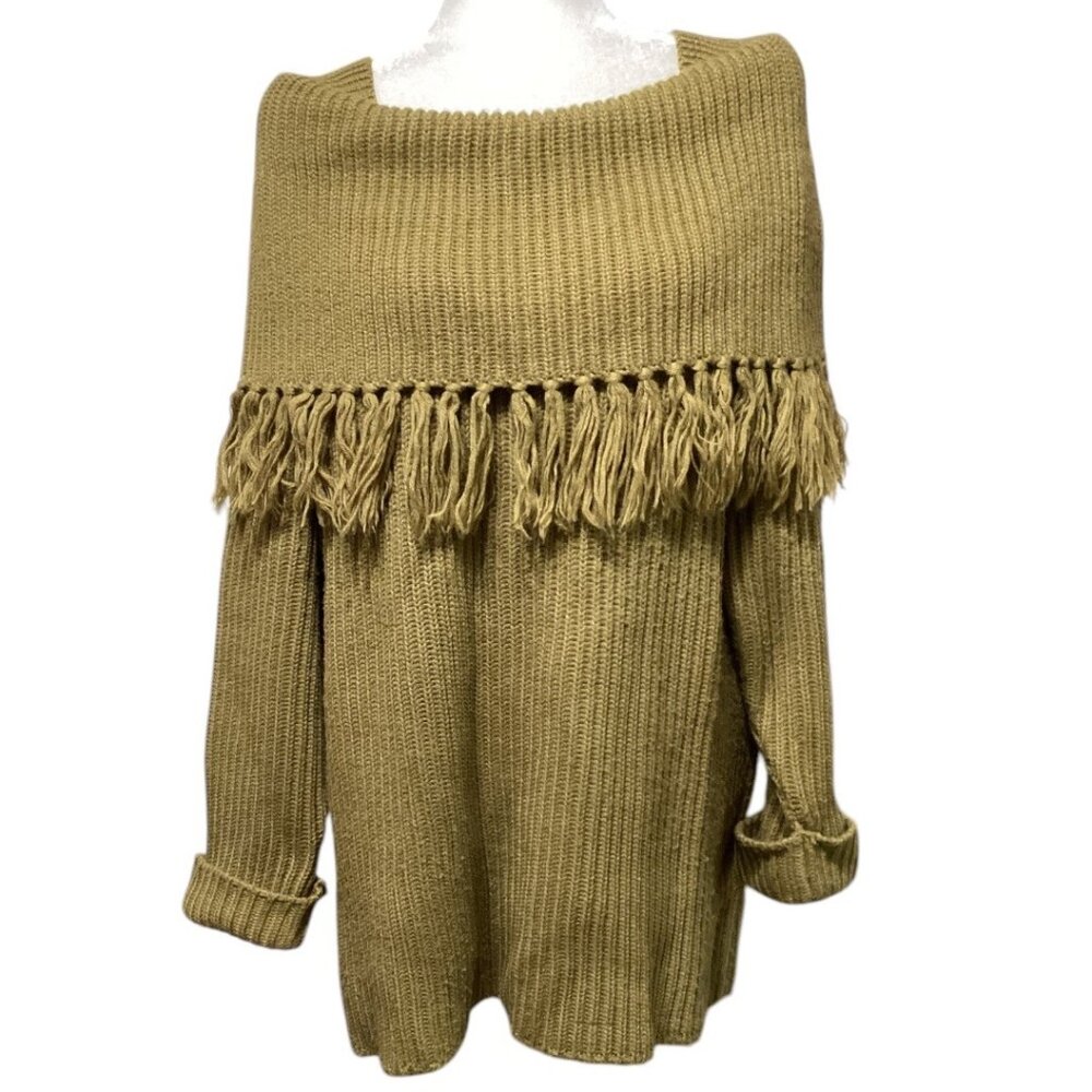 Vintage Forenza Wool Blend Knit Off Shoulder Fringe Sweater Women's Size‎ Large
